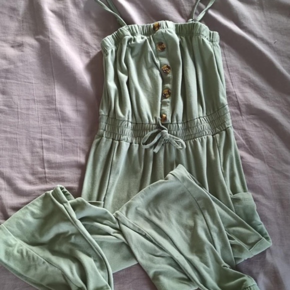 Green Sleeveless Jumpsuit with Elastic Waist - Picture 1 of 1